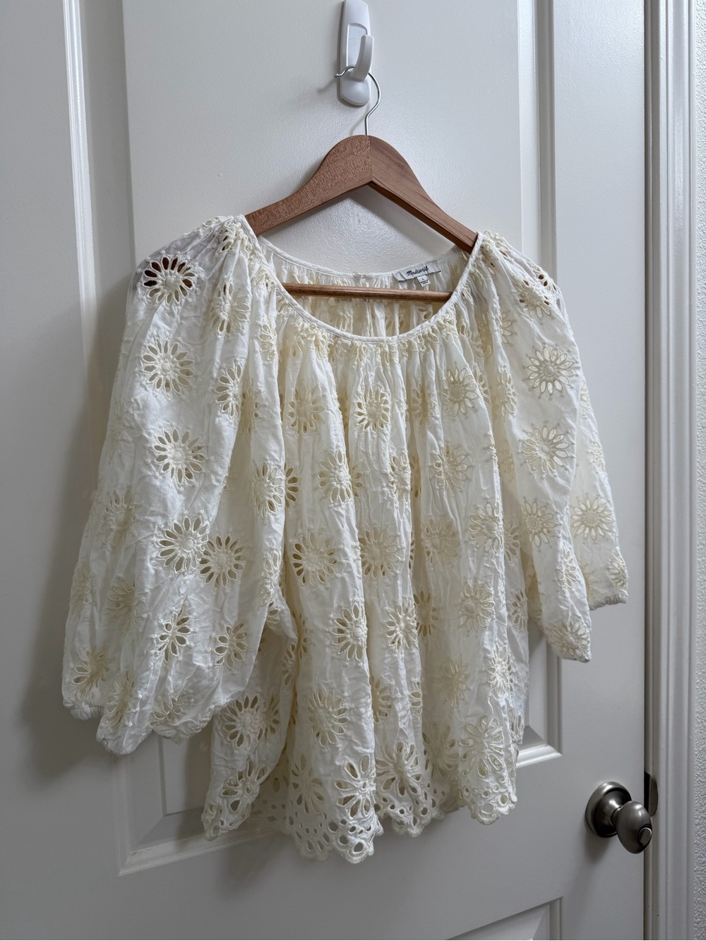 Madewell Large Women's Cream Eyelet Peasant Blouse - Picture 5 of 5